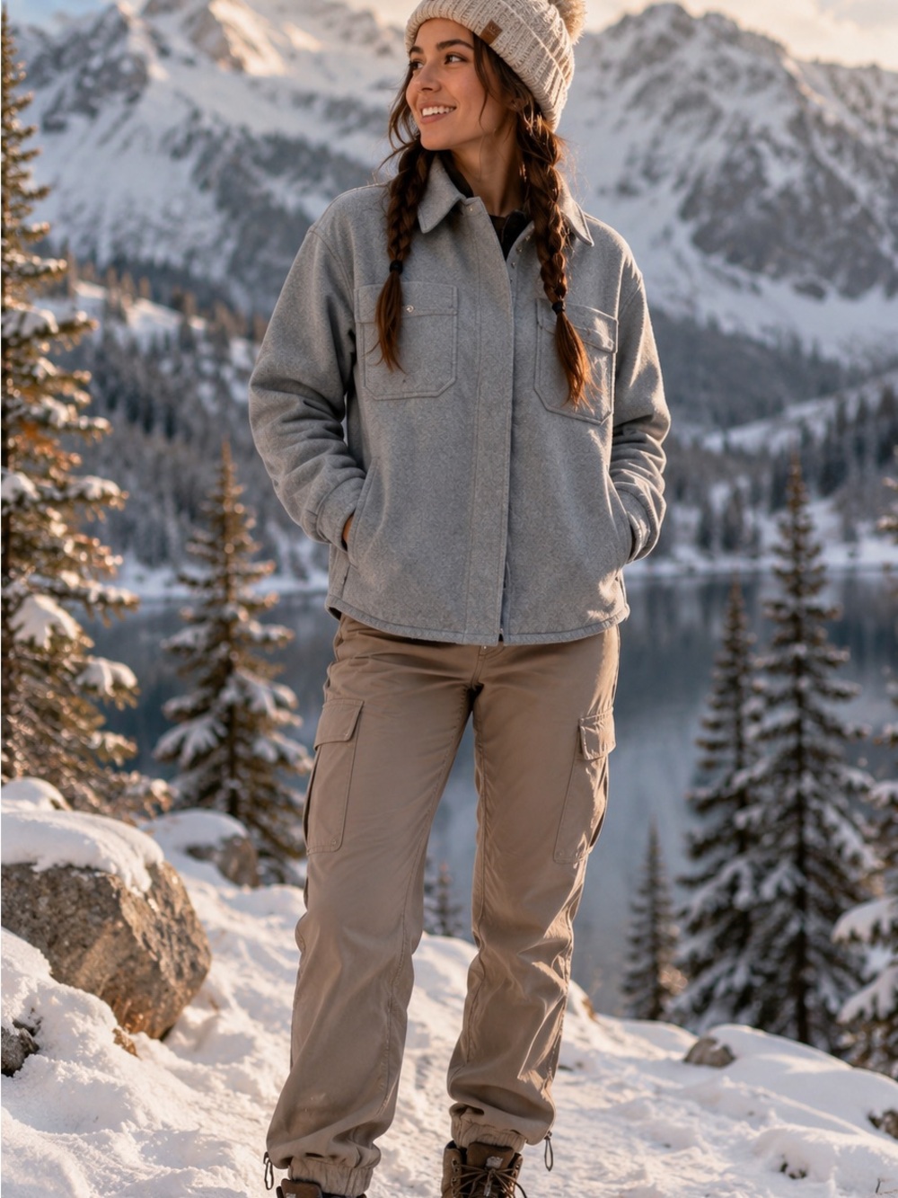 Oat New York Grey-Blue Utility Fleece Jacket